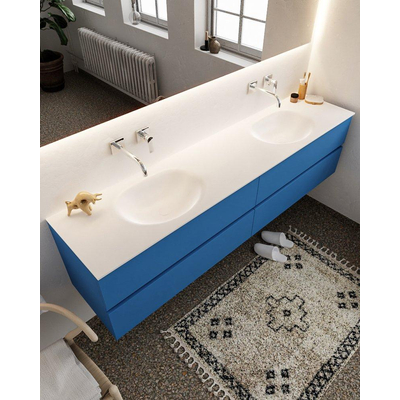 Mondiaz VICA ensemble de meuble de salle de bain - 200cm - meuble sous-vasque jeans - 4 tiroirs - lavabo moon double - sans trou de robinet - miroir LED - version XL 60cm de haut