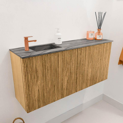 Mondiaz JOYA-DLUX 90cm toiletmeubel - kleur Oak - Wastafel FAYE positie Links 1 kraangat kleur Sombra.