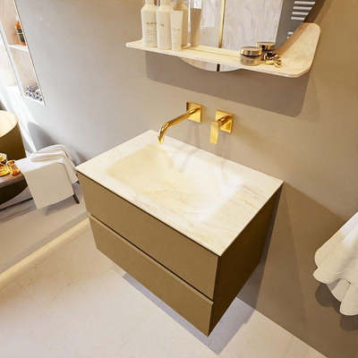 Mondiaz VICA-DLUX ensemble de meuble de salle de bain - 70cm - meuble sous-vasque oro - 2 tiroirs - lavabo encastré cloud milieu - sans trous de robinet - version haute de 60cm - ostra