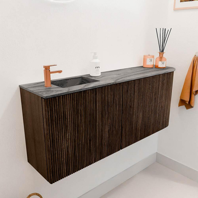 Mondiaz JOYA-DLUX Meuble de toilette 101,6cm - arrondi droit couleur Noyer - Vasque FAYE position Gauche 1 trou de robinet couleur Sombra.