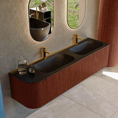 Mondiaz KURVE Badkamermeubelset - 175x46x40cm - 2 lade - 1 deur - wastafel solid surface - dubbel / rechts - 2 kraangaten - Ruby