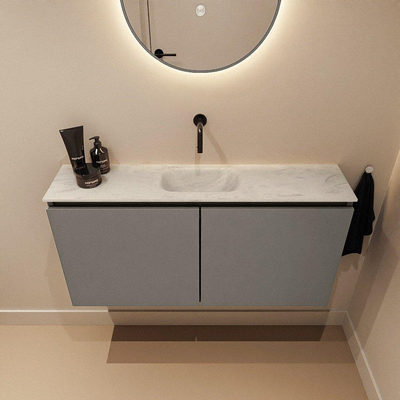 MONDIAZ TURE-DLUX Meuble toilette - 100cm - Smoke - EDEN - vasque Opalo - position centrale - sans trou de robinet