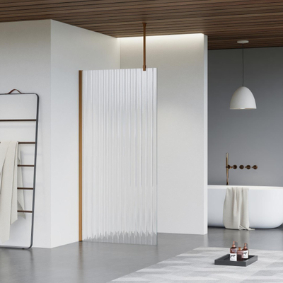 FugaFlow Eccelente Vetro Douche à l'italienne - 80x200cm - Verre nervuré - Bras plafond - Cuivre brossé