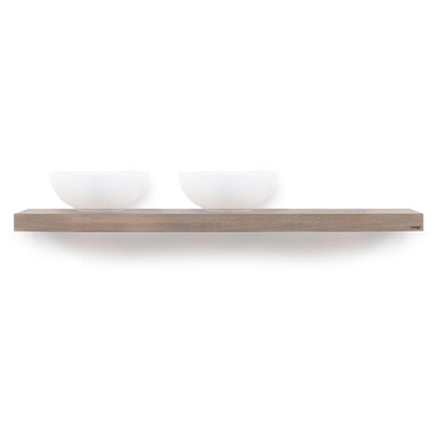 Looox Wood collection Solo plan sous vasque - 160x46cm - Avec suspension inox brossé - Chêne massif gris ancien