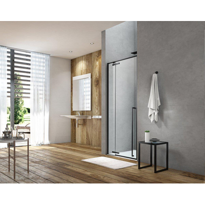 Porte pivotante Royal Plaza Guard avec 1 partie fixe 90x200cm gauche/droite noir mat-transparent