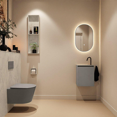 MONDIAZ TURE-DLUX Meuble toilette - 40cm - Smoke - EDEN - vasque Opalo - position gauche - 1 trou de robinet