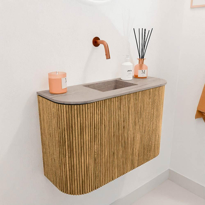 Mondiaz JOYA-DLUX Meuble de salle de bains 63,2cm - arrondis gauche et droite couleur Chêne - Vasque FAYE position Milieu Sans trou de robinet couleur Saba