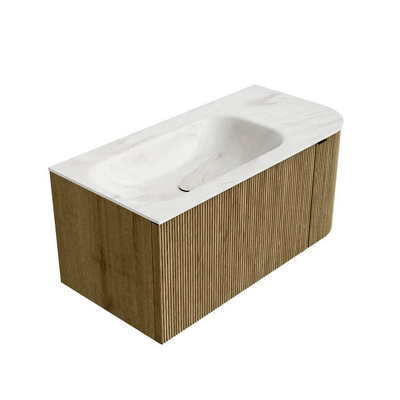 Mondiaz KURVE-DLUX Ensemble de meubles de salle de bains - 95x46x40cm - 1 tiroir - 1 porte - lavabo solid surface - gauche - 1 perçage de robinet - Dusk