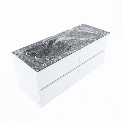Mondiaz VICA-DLUX Badkamermeubelset - 120cm - talc - 4 lades - Inbouw wastafel CLOUD - links - zonder kraangat - kleur Lava - XL versie 60cm hoog