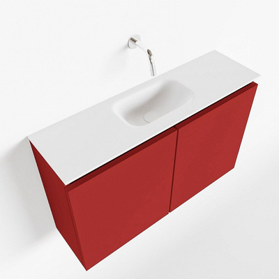 MONDIAZ TURE Toiletmeubel 80x23x50cm met 0 kraangaten 2 deuren fire mat Wastafel Eden midden Solid Surface Wit