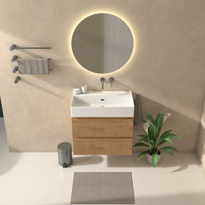 Saniclass Holz Atelier Ensemble de meubles de salle de bains - 80x45x72cm - lavabo Legend en céramique blanc - 1 vasque - sans trou de robinet - 2 tiroirs - chêne natural mat (bois)