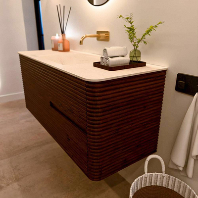 Mondiaz CIRO-DLUX Badkamermeubelset - 120x45x50cm - Solid surface wastafel Meli - 1 wasbak Midden - zonder kraangaten - 2 lades - Ruby