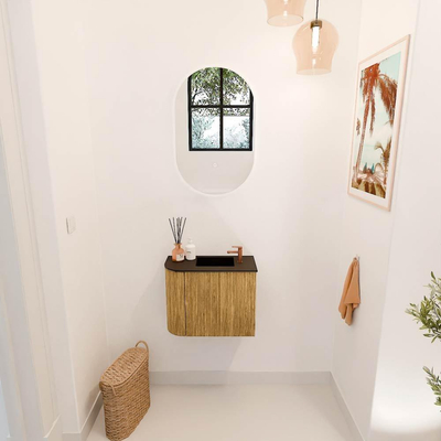 Mondiaz JOYA 51.6cm toiletmeubel - ronding links kleur Oak - Wastafel FAYE positie Rechts 1 kraangat kleur Urban.