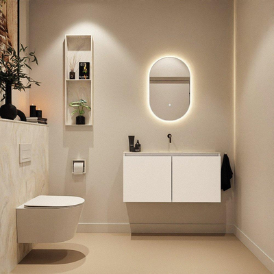 MONDIAZ TURE-DLUX Meuble toilette - 100cm - Talc - EDEN - vasque Ostra - position centrale - sans trou de robinet