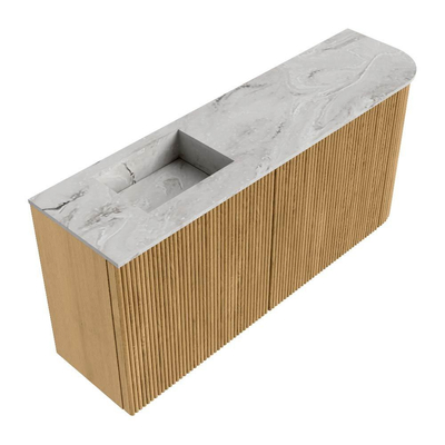 Mondiaz JOYA-DLUX 91.6cm meuble de toilette - arrondi droit couleur Chêne - Vasque FAYE position Gauche 1 trou de robinet couleur Glace.