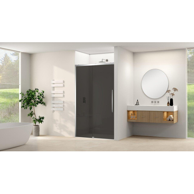 Van Rijn Products ST09 Schuifdeur vast deel - 137.5x200cm - grijs rookglas - soft-close - incl. Chroom