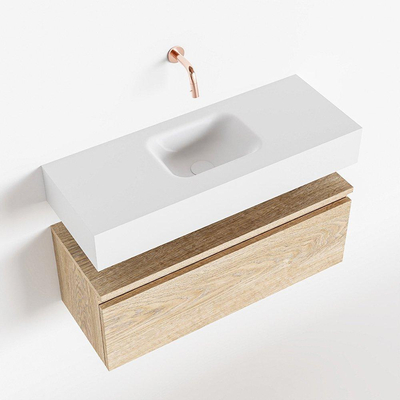 MONDIAZ ANDOR Toiletmeubel - 80x30x30cm - 0 kraangaten - 1 lades - washed oak mat - wasbak midden - Solid surface - Wit