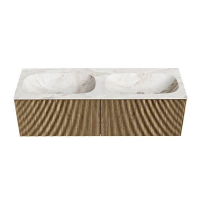 Mondiaz KURVE-DLUX Ensemble de meubles de salle de bains - 140x46x40cm - 2 tiroirs - vasque solid surface - double - sans trou de robinet - Dusk