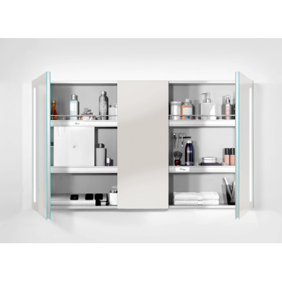 Villeroy & Boch My View 14+ armoire de toilette - avec 3 portes avec éclairage LED vertical 130x75x17.3cm - incl. boîte à médicaments verrouillable