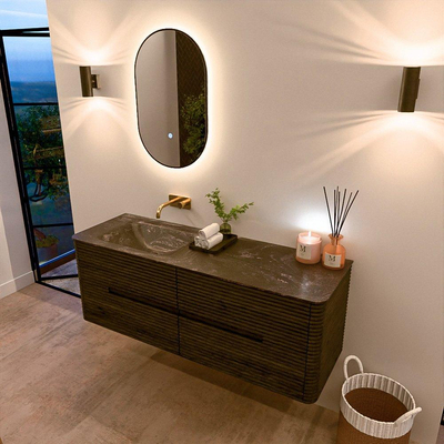 Mondiaz CIRO-DLUX Meuble de salle de bains - 140x45x50cm - Plan de toilette Solid surface Lava - 1 vasque à gauche - sans trous de robinetterie - 4 tiroirs - Shadow