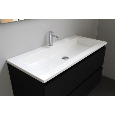 Basic Bella Meuble salle de bains avec lavabo acrylique avec miroir Blanc 100x55x46cm 1 trou de robinet Noir mat