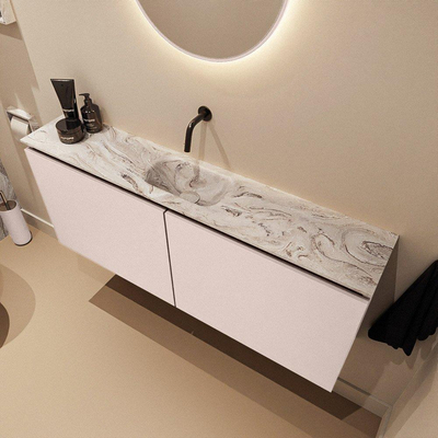 MONDIAZ TURE-DLUX Meuble toilette - 120cm - Rosee - EDEN - vasque Glace - position centrale - sans trou de robinet
