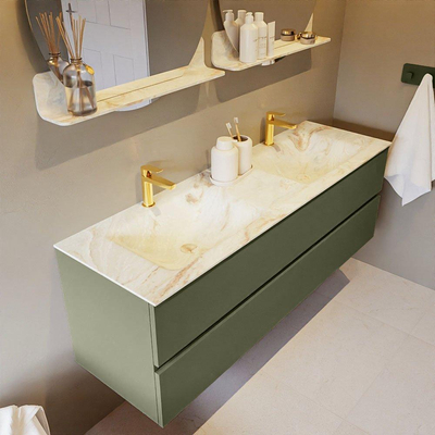 MONDIAZ VICA-DLUX Ensemble meuble de salle de bains - 150cm - meuble bas army - 2 tiroirs - lavabo encastré cloud double - 2 trous de robinet - version haute 60cm - frape