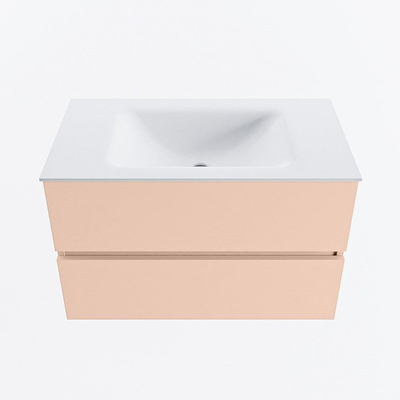 MONDIAZ VICA Ensemble meuble de salle de bains - 80cm - meuble bas rosee - 2 tiroirs - lavabo cloud central - sans trous de robinet - version haute 60cm - talc