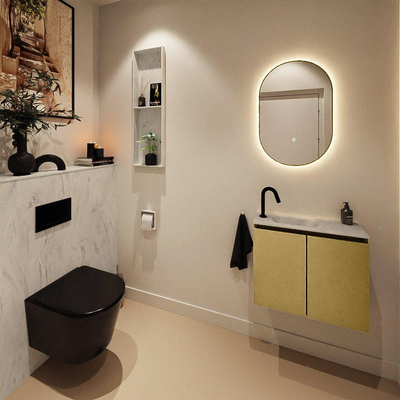 MONDIAZ TURE-DLUX Meuble toilette - 60cm - Oro - EDEN - vasque Opalo - position gauche - 1 trou de robinet