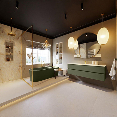 MONDIAZ VICA-DLUX Ensemble meuble de salle de bains - 150cm - meuble bas army - 2 tiroirs - lavabo encastré cloud au milieu - 1 trou de robinet - version haute 60cm - frape