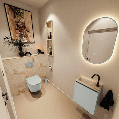 MONDIAZ TURE-DLUX Meuble de toilettes 40 cm Greey. Lavabo EDEN Frappe position à gauche. Avec 1 trou de robinet.
