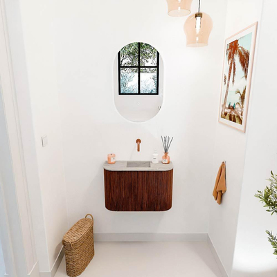 Mondiaz JOYA-DLUX 63.2cm toiletmeubel - ronding links en rechts kleur Ruby - Wastafel FAYE positie Midden Zonder kraangat kleur Glace.