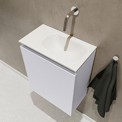 MONDIAZ TURE Toiletmeubel 40x23x50cm met 0 kraangaten 1 deuren cale mat Wastafel Eden rechts Solid Surface Wit