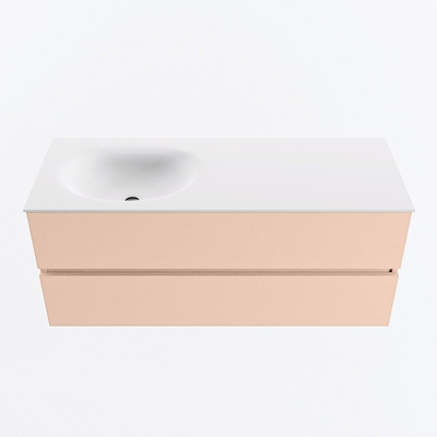 Mondiaz VICA ensemble de meuble de salle de bain - 120cm - meuble sous vasque rosee - 2 tiroirs - lavabo moon gauche - sans trous de robinet - version haute de 60cm - talc