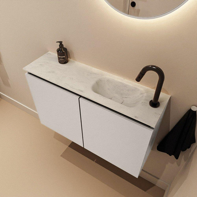 MONDIAZ TURE-DLUX 80cm toiletmeubel Linen. EDEN wastafel Opalo positie rechts. Met 1 kraangat.