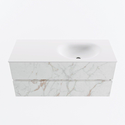 Mondiaz VICA ensemble de meuble de salle de bain - 110cm - meuble sous vasque carrara - 2 tiroirs - lavabo moon droite - sans trous de robinet - version haute de 60cm - talc