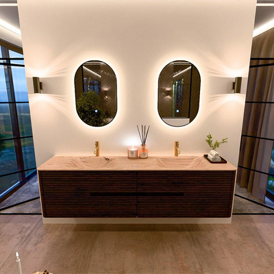 Mondiaz CIRO-DLUX Badkamermeubelset - 190x45x50cm - Solid surface wastafel Arena - 2 wasbak Dubbel - 2 kraangaten - 4 lades - Walnut