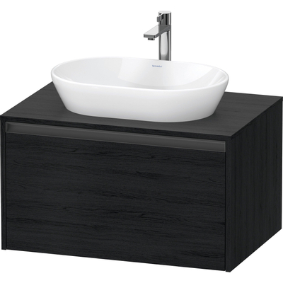 Duravit Ketho.2 Wastafelonderbouwkast - inclusief consoleplaat - met 1 lade - 80x55x45.9cm - met handgreep antraciet - eiken zwart mat