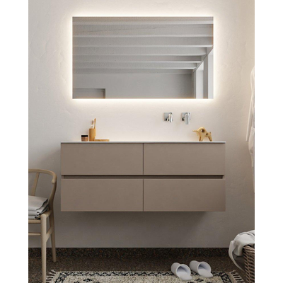 Mondiaz VICA ensemble de meuble de salle de bain - 120cm - meuble sous-vasque fumée - 4 tiroirs - lavabo lune droite - sans trou de robinet XL version 60cm haut