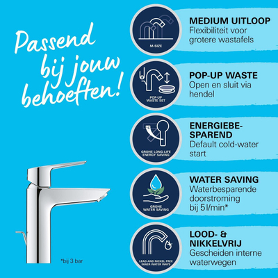 Grohe Start QuickFix Mitigeur lavabo – apparent – bec 12,1 cm – taille M – avec bonde de vidange – chromé