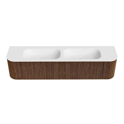 MONDIAZ KURVE 190cm Meuble salle de bain avec module 25 G et D - couleur Walnut - 2 tiroirs - 2 portes - vasque BIG SMALL double - 2 trous de robinet - Talc