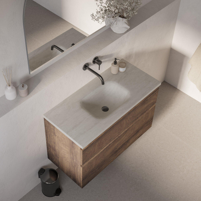 BRAUER Dune Medium Lavabo - 100cm - 1 vasque - 0 trous de robinet - pierre frittée - Ivory Travertin
