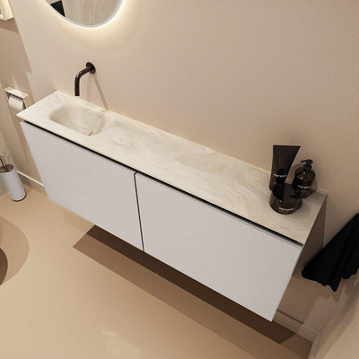 MONDIAZ TURE-DLUX meuble WC 120 cm Linen. Lavabo EDEN Ostra position gauche. Sans trou de robinet.