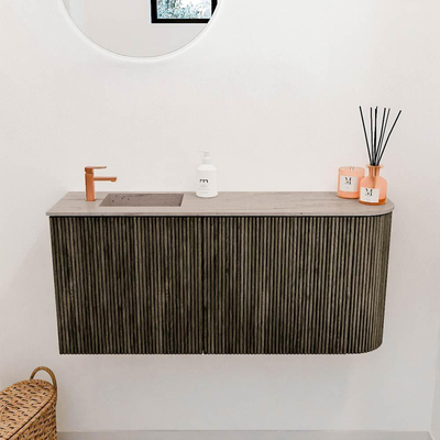 Mondiaz JOYA-DLUX 91.6cm toiletmeubel - ronding rechts kleur Shadow - Wastafel FAYE positie Links 1 kraangat kleur Saba.