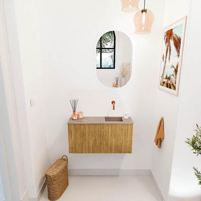 Mondiaz JOYA-DLUX 80cm toiletmeubel - kleur Oak - Wastafel FAYE positie Rechts Zonder kraangat kleur Arena.