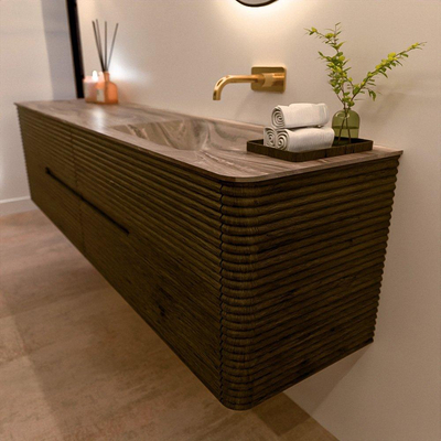 Mondiaz CIRO-DLUX Badkamermeubelset - 190x45x50cm - Solid surface wastafel Sombra - 1 wasbak Rechts - zonder kraangaten - 4 lades - Shadow