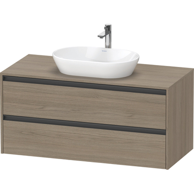 Duravit ketho 2 meuble sous lavabo avec plaque console et 2 tiroirs 120x55x56.8cm avec poignées chêne anthracite terra matt