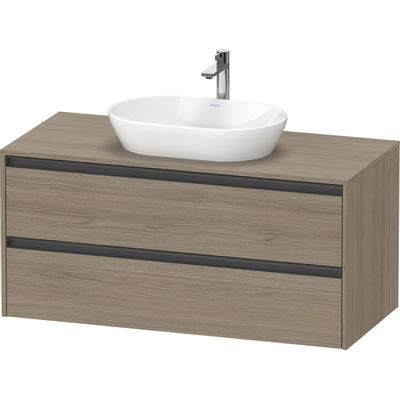 Duravit Ketho.2 Wastafelonderbouwkast - inclusief consoleplaat - met 2 laden - 120x55x56.8cm - met handgrepen antraciet - eiken terra mat