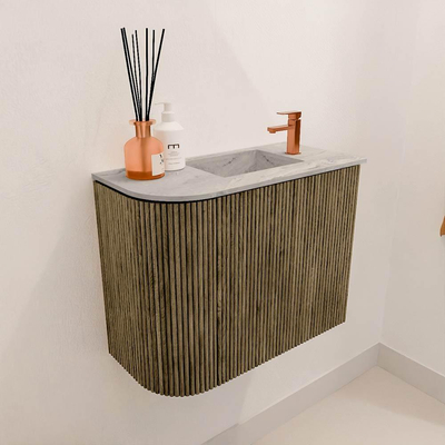 Mondiaz JOYA-DLUX Meuble de salle de bains 51,6cm - arrondi gauche couleur Dusk - Vasque FAYE position Droite 1 trou de robinet couleur Glace