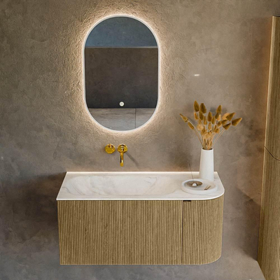 Mondiaz KURVE-DLUX Badkamermeubelset - 95x46x40cm - 1 lade - 1 deur - wastafel solid surface - links - zonder kraangat - Dusk